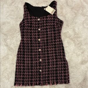 Elegant Tweed Mini Dress in Pink and Black